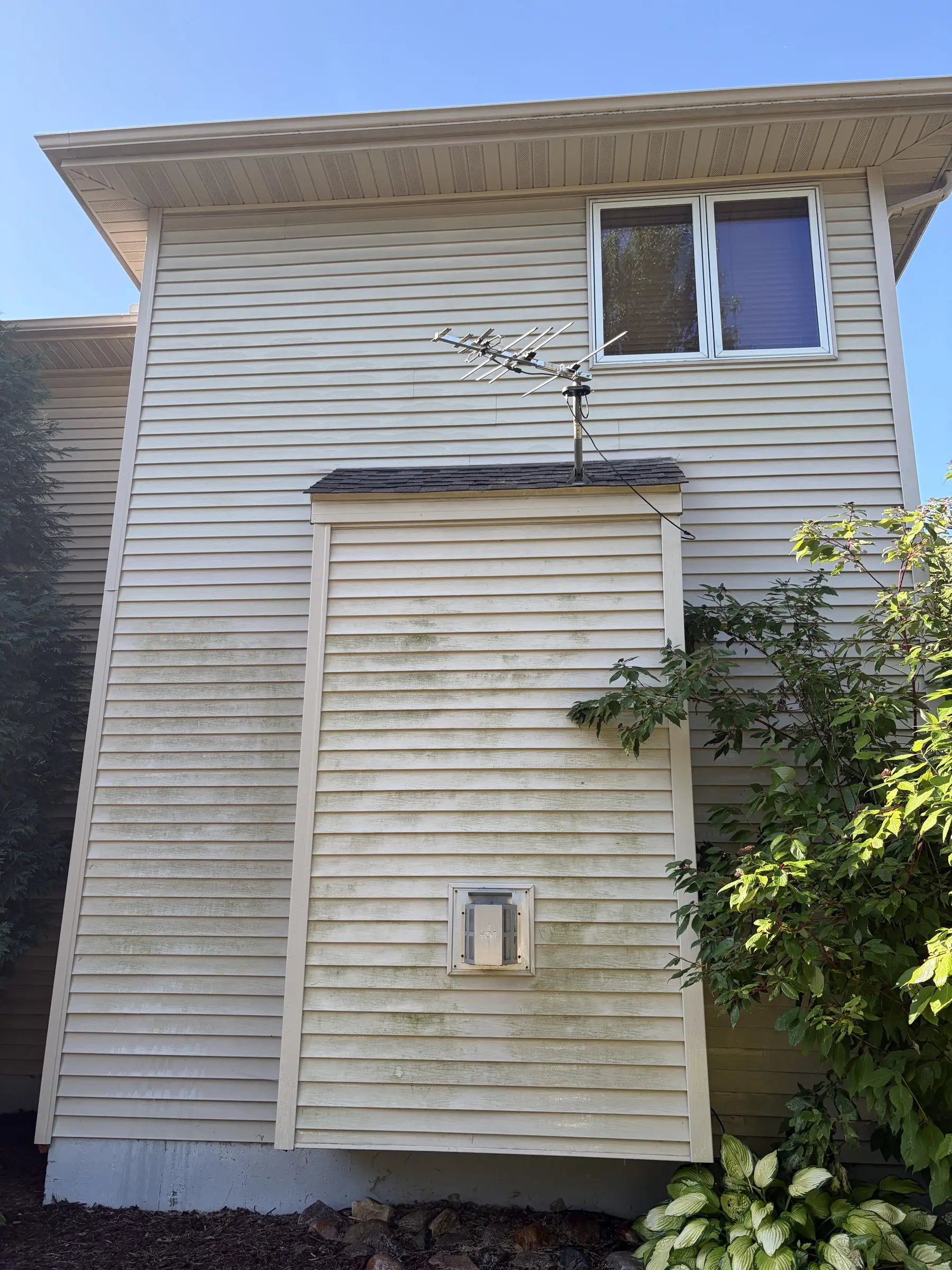 Before: vinyl siding with green streaks and grime